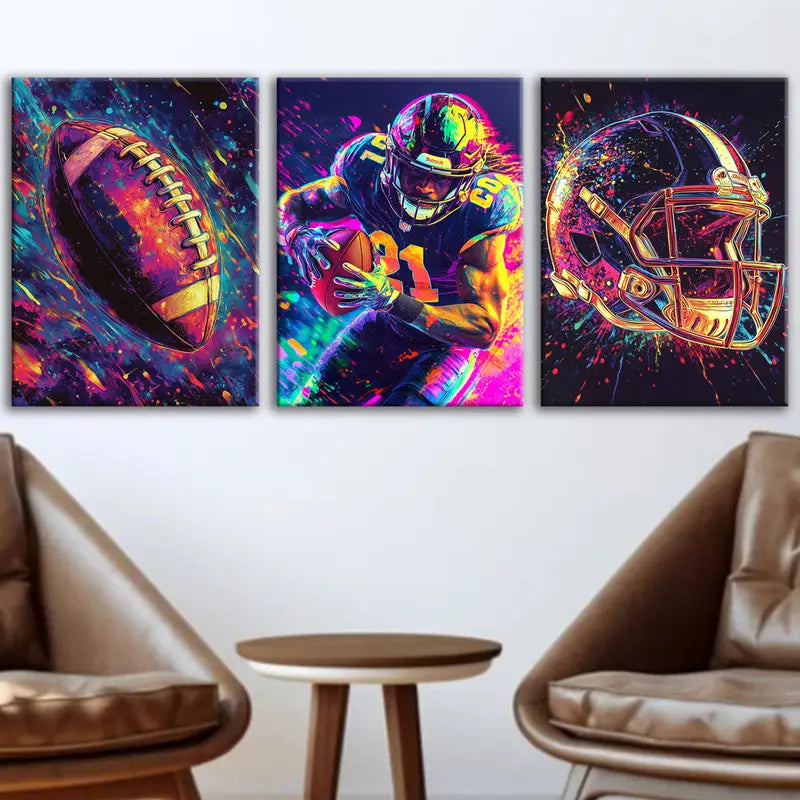 3pcs American Football Sports Poster Wall Art Set Canvas Framed 40x60cm - High Quality Print 100% Australian Made Wall Canvas Ready to Hang - Bella Home Decor