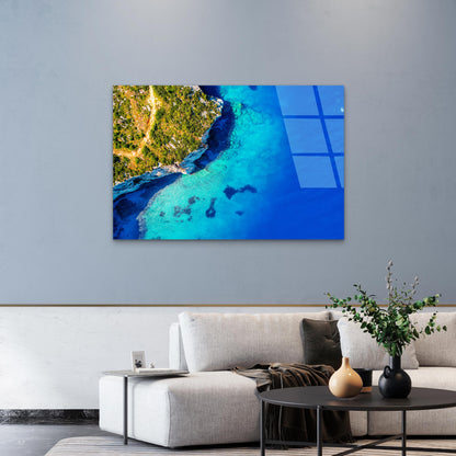 Aerial View Turquoise Blue Sea Cliff  Acrylic Glass Printing Wall Art Australian Made Quality