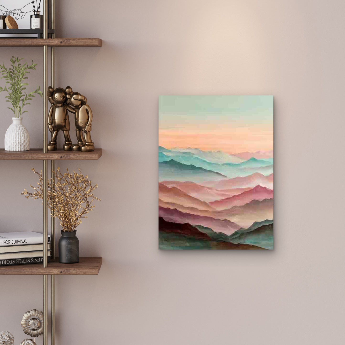 Pastel Mountain Watercolor Painting 60x90cm Metal Print Ready to Hang