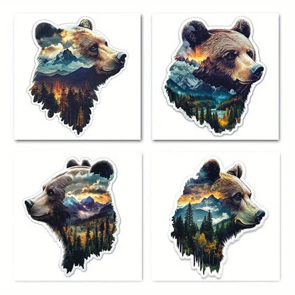 4pcs Forest Bear Elegant Modern Wall Art Canvas Framed