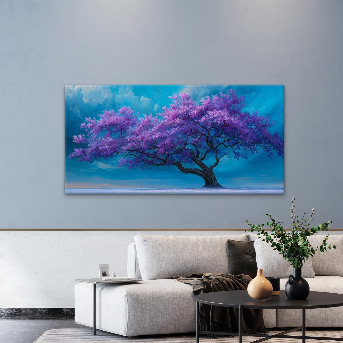 Purple Blossoms Paintings Wall Art Canvas Office Home Room Framed 120x60cm