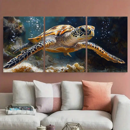 3pcs Turtle Underwater Sea Animals Wall Art Set Canvas Framed 40x60cm - High Quality Print 100% Australian Made Wall Canvas Ready to Hang