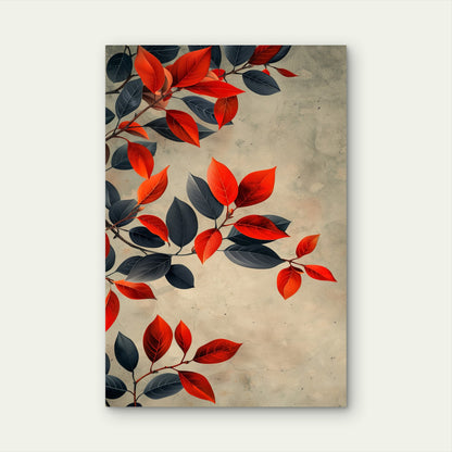 Abstract Red Navy Leaves Botanical Branch 40x60cm Metal Print Ready to Hang