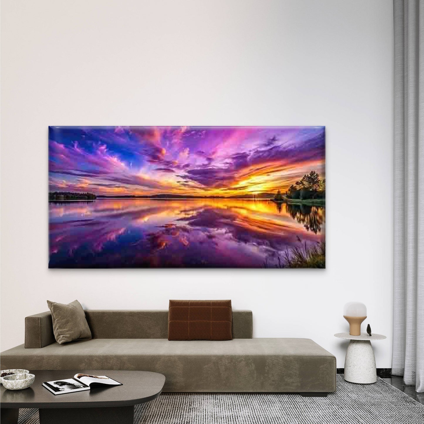 Abstract Lake Sunset Wall Art Canvas Office Home Room Framed 120x60cm