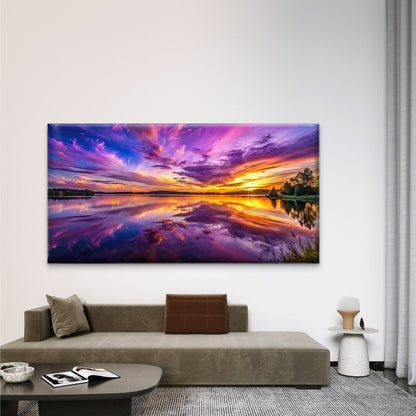 Abstract Lake Sunset Wall Art Canvas Office Home Room Framed 120x60cm