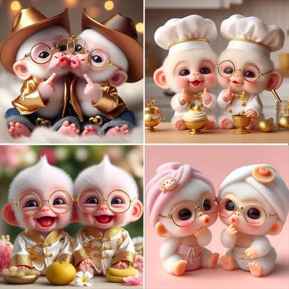 4pcs Two Cute Monky Baby Wall Art Canvas Framed