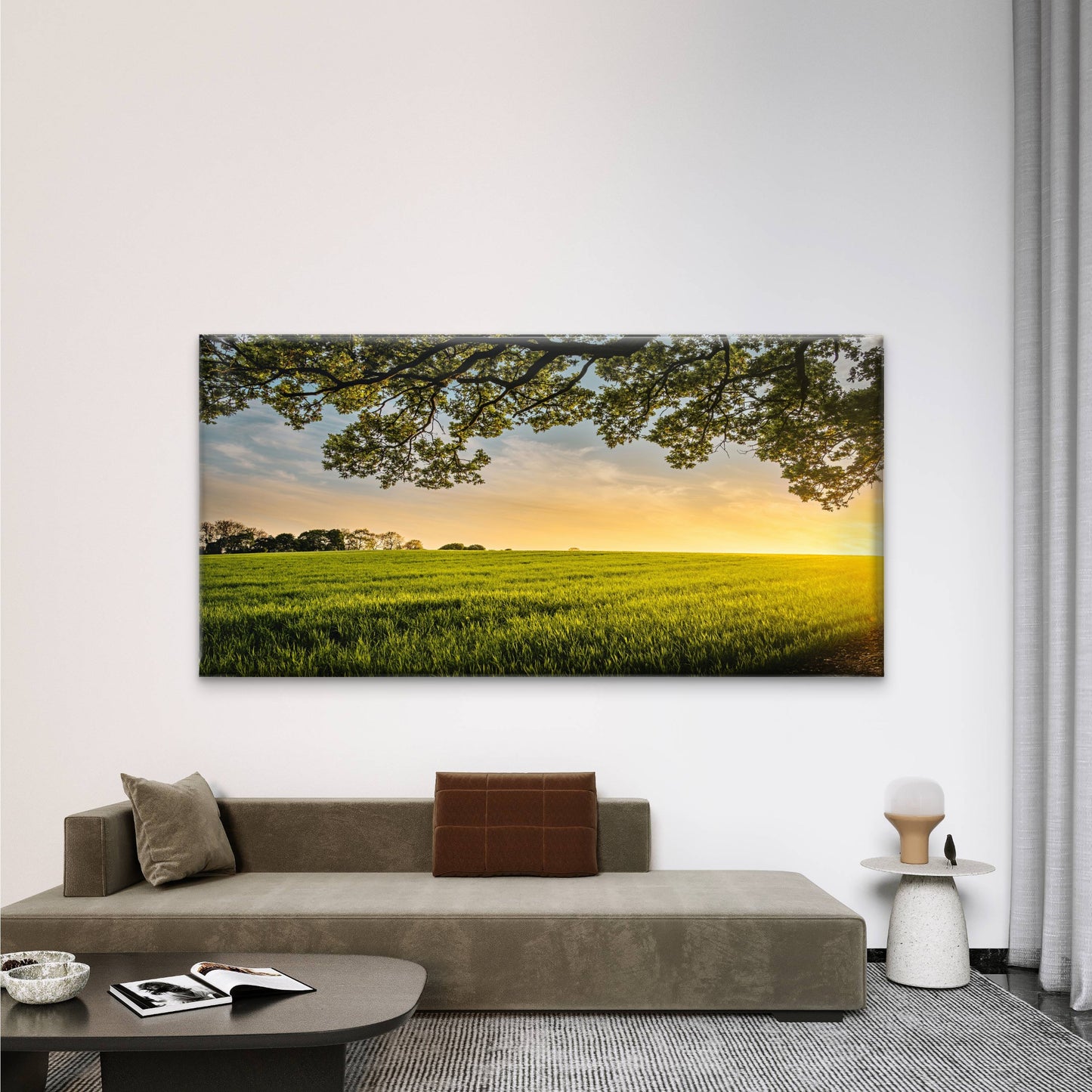 Sunset Over A Field Wall Art Canvas Office Home Room Framed 120x60cm
