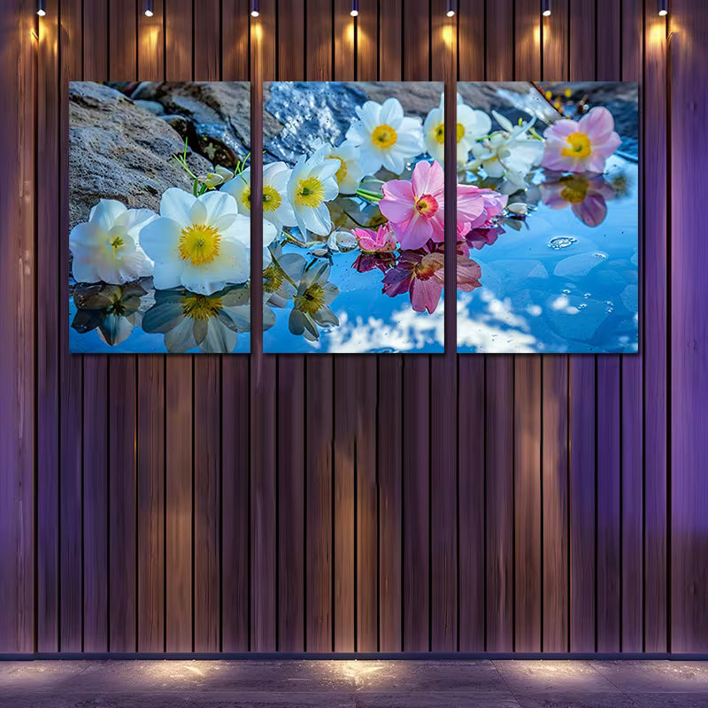3pcs Design with Pink Blooms & White Flowers Wall Art Set Canvas Framed 40x60cm - High Quality Print 100% Australian Made Wall Canvas Ready to Hang - Bella Home Decor