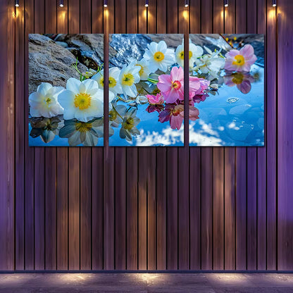 3pcs Design with Pink Blooms & White Flowers Wall Art Set Canvas Framed 50x70cm - High Quality Print 100% Australian Made Wall Canvas Ready to Hang - Bella Home Decor