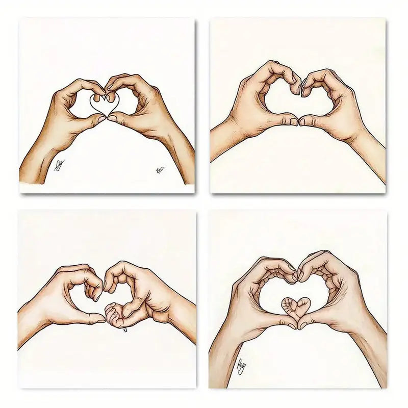 4pcsAbstract Family HandsWall Art Canvas Framed