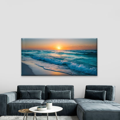 Blue & Golden Sunset Seascape Wall Art Canvas Office Home Room Framed 120x60cm