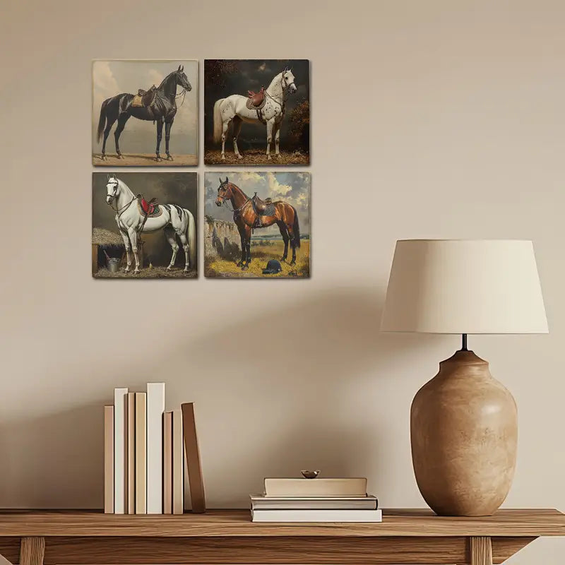 4pcs Horse Black,White And Brown Wall Art Canvas Framed - Bella Home Decor