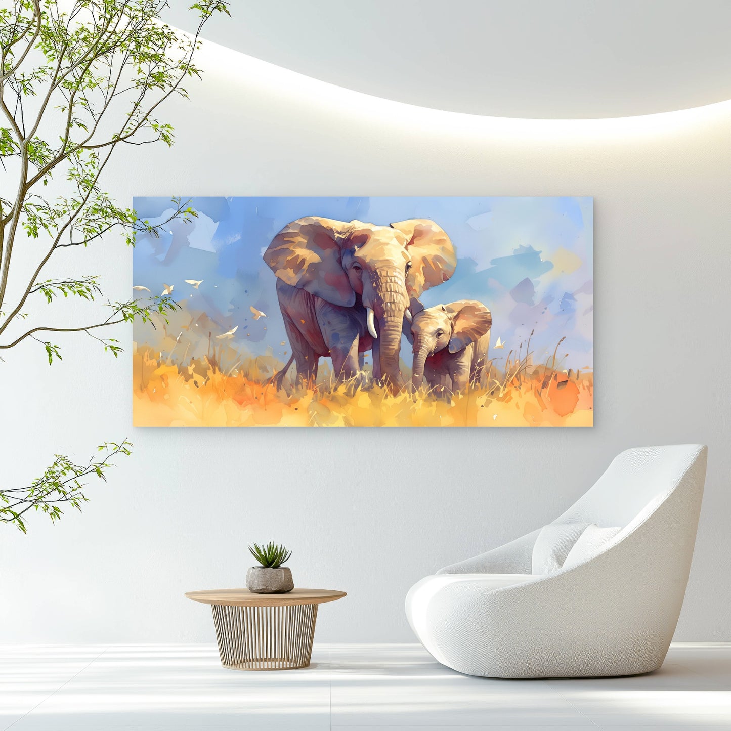 Golden Elephants Of Savanna Wall Art Canvas Office Home Room Framed 120x60cm - Bella Home Decor