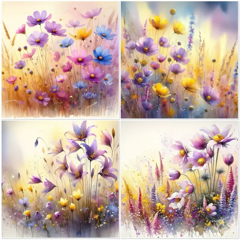 4pcs  Small Grass Flower Wall Art Canvas Framed