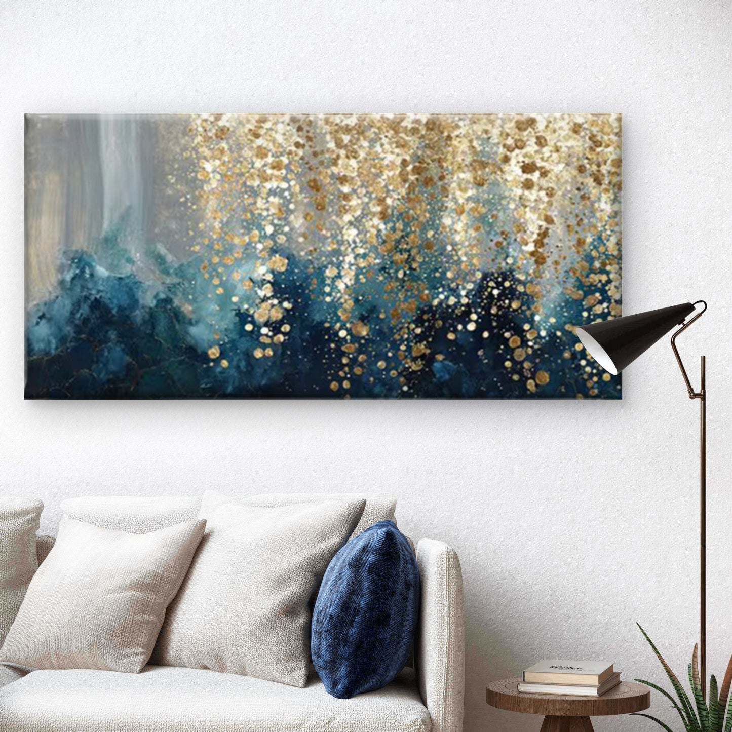 Blue Tones Abstract Painting Wall Art Canvas Office Home Room Framed 120x60cm