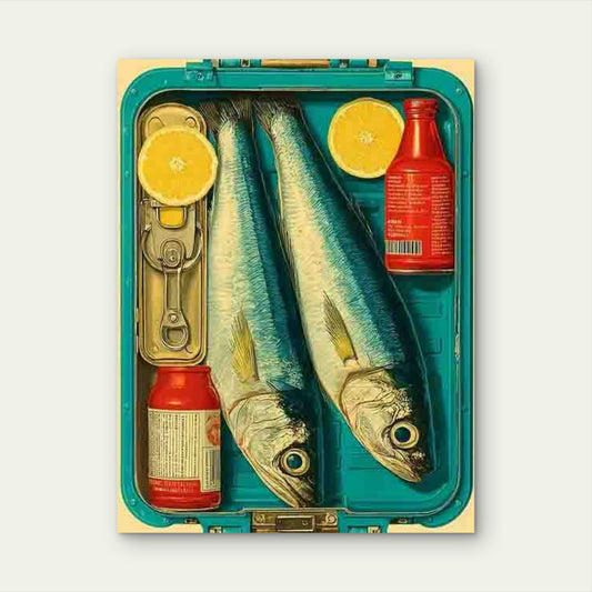Tinned Sardines Navy Blue Vintage Style Metal Print Ready to Hang