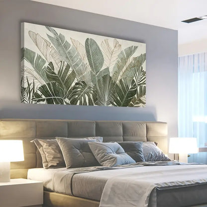 Green Leaf Tropical Plants Leaves Nature Botanical Wall Art canvas office home room framed 120x60cm - Bella Home Decor