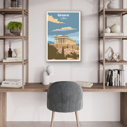 Greece Athens Acropolis Parthenon Vintage Travel Poster Print Wall Art
