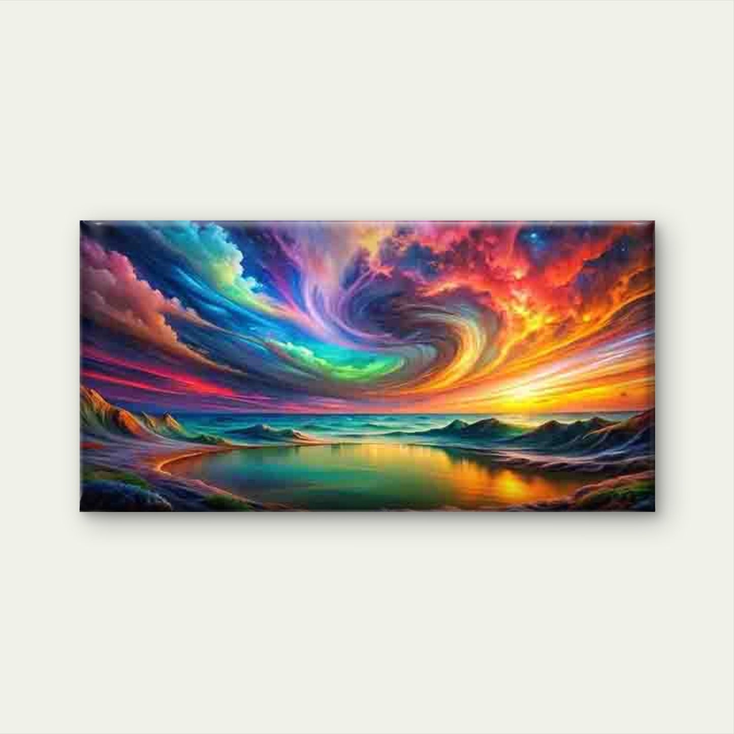 Lake with Swirling Clouds Wall Art Canvas Office Home Room Framed 120x60cm