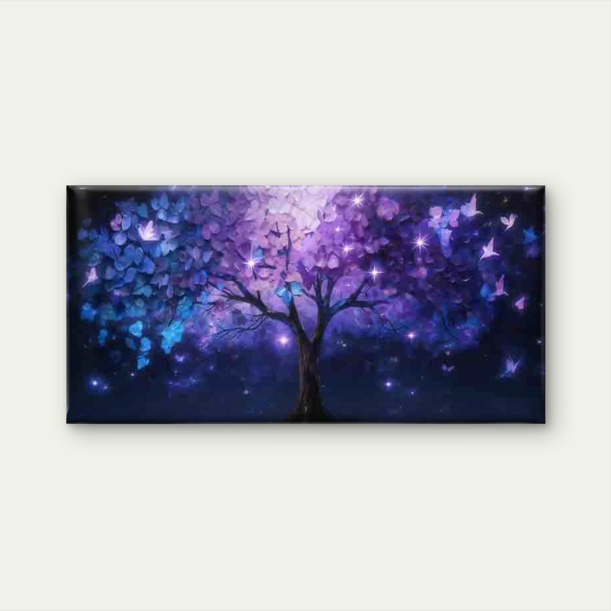 Purple Tree And Butterfly Night Wall Art Canvas Office Home Room Framed 120x60cm - Bella Home Decor