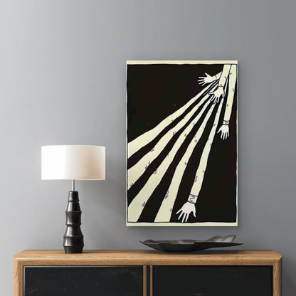 Black and White Abstract with Stretched Arms 60x90cm Metal Print Ready to Hang - Bella Home Decor