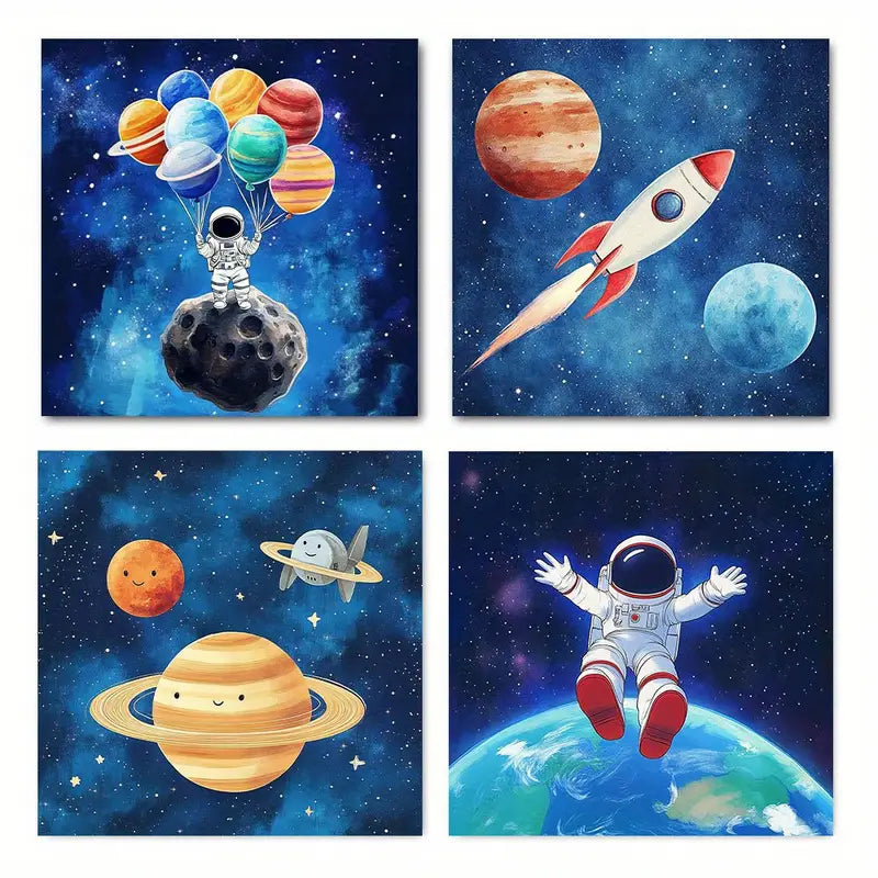 4pcs Outer Space for galaxy Planets Wall Art Canvas Framed