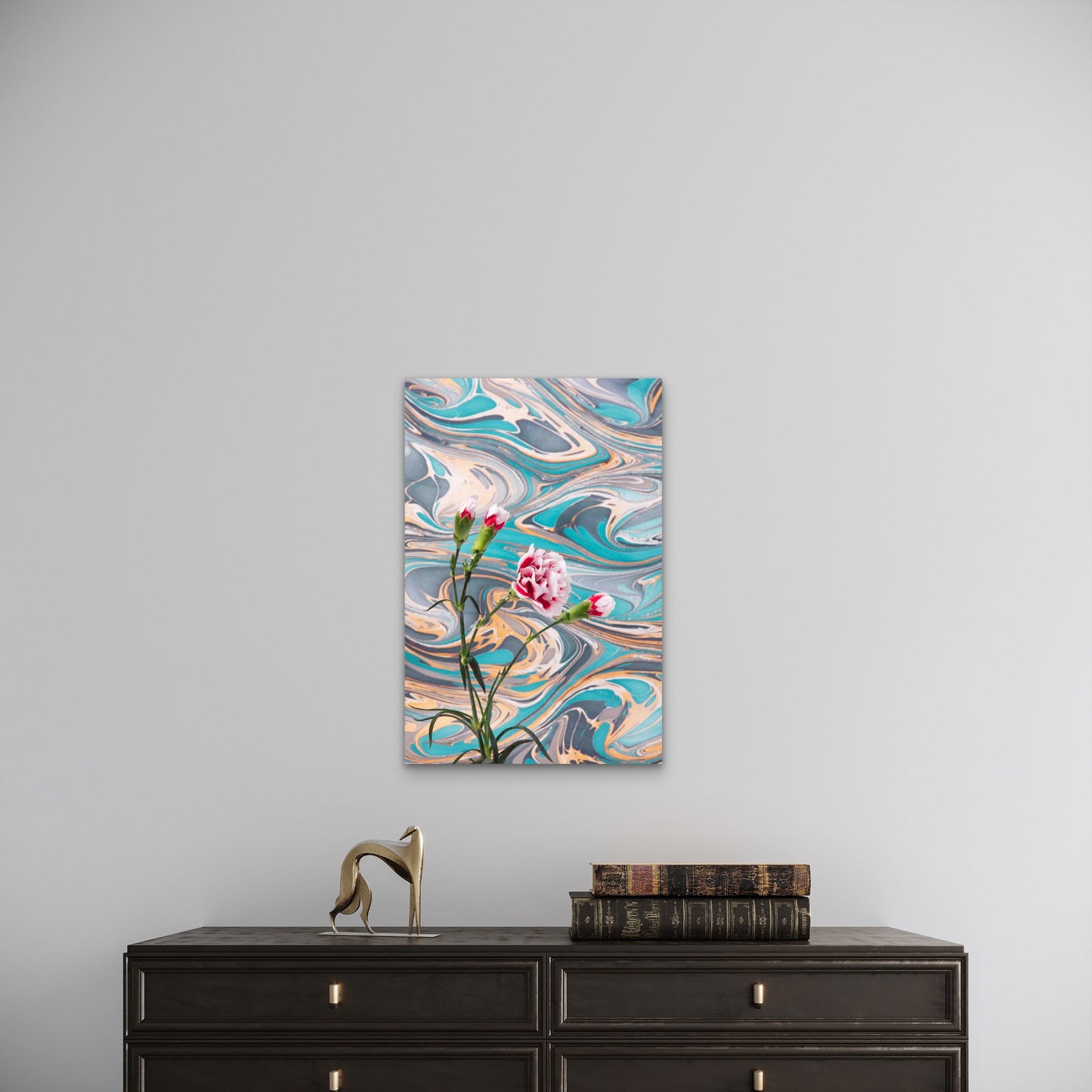 Pink & Green Abstract Floral Design  60x90cm Metal Print Ready to Hang