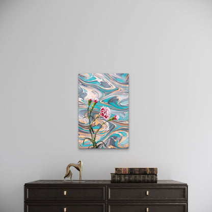 Pink & Green Abstract Floral Design  60x90cm Metal Print Ready to Hang