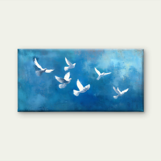 White Doves Flying Blue Sky Wall Art Canvas Office Home Room Framed 120x60cm