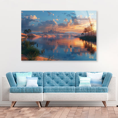 River, Trees, and a Sunset Acrylic Glass Print Tempered Glass Wall Art 100% Made in Australia Ready to Hang - Bella Home Decor