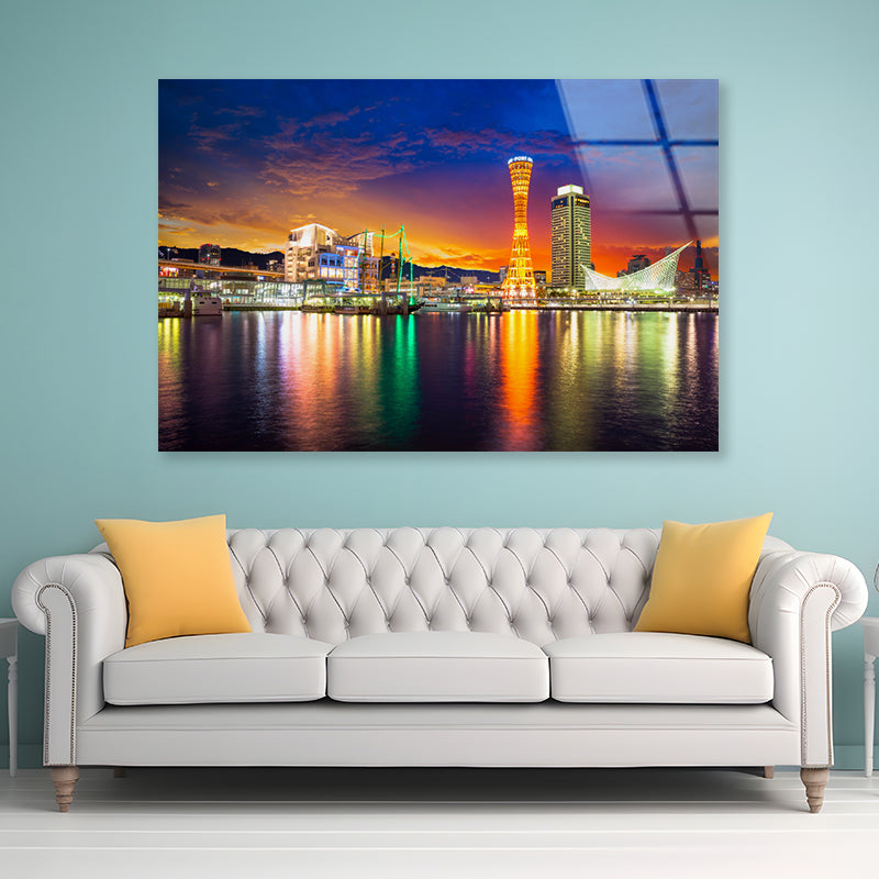 Orange And Blue Sky in Kobe Japan Acrylic Glass Print Tempered Glass Wall Art 100% Made in Australia Ready to Hang - Bella Home Decor