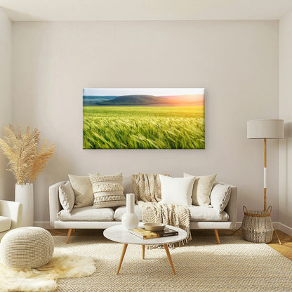 Green Wheat Field Countryside Blowing Wind Wall Art Canvas Office Home Room Framed 120x60cm