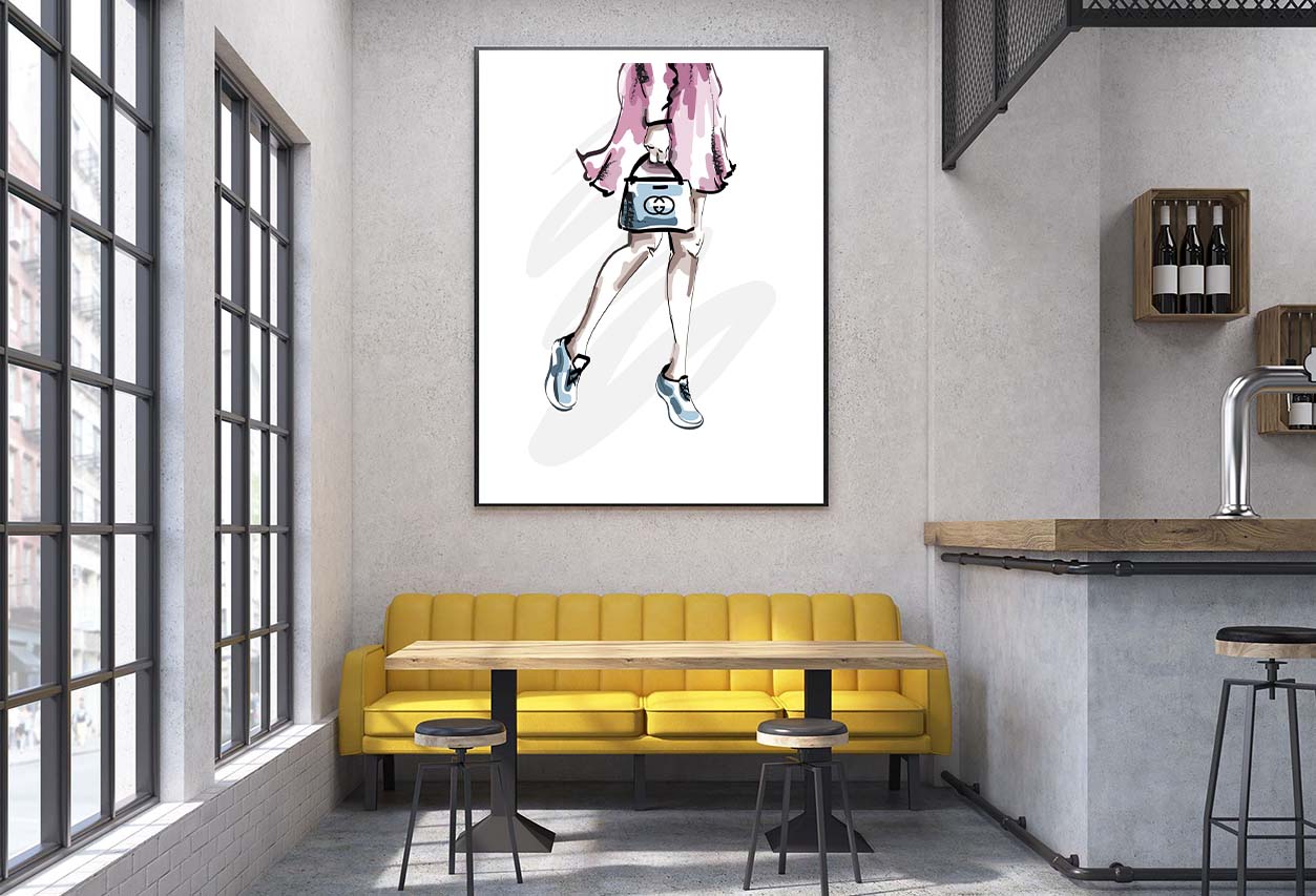 Fancy Sneakers with Blue Shaded Bag Design Home Decor Premium Quality Poster Print Choose Your Sizes