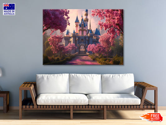 A Castle Surrounded By Trees, Sky & Flowers Print 100% Australian Made