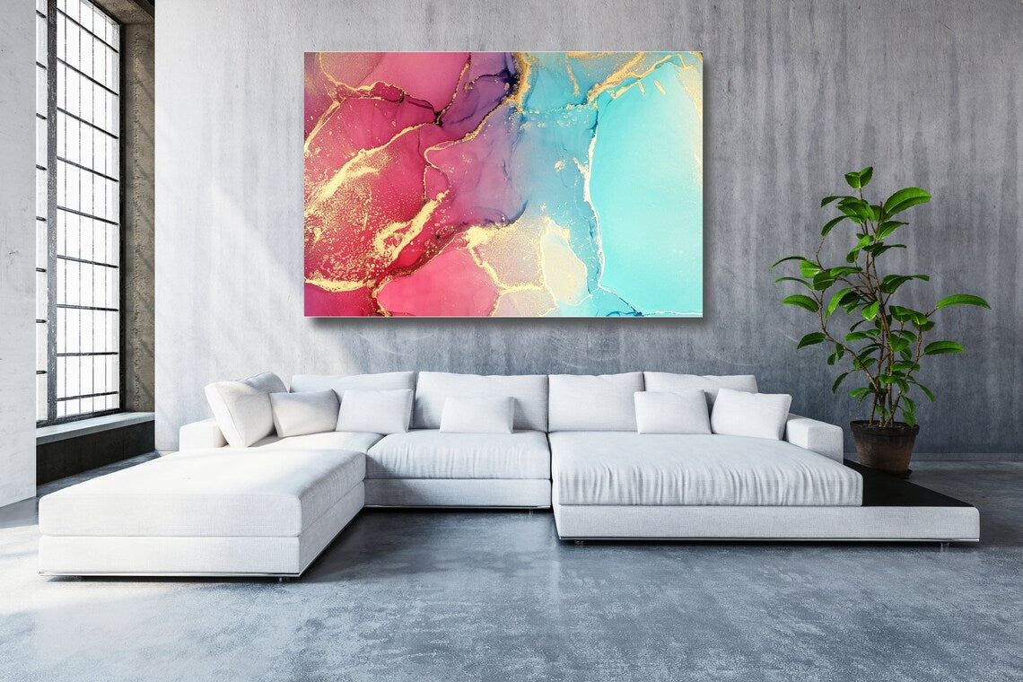 Red, Pink & Gold Abstract Art Acrylic Glass Print Tempered Glass Wall Art 100% Made in Australia Ready to Hang