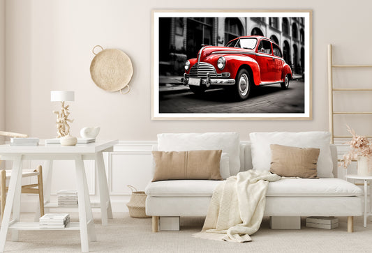 Old Red Car in the Street Home Decor Premium Quality Poster Print Choose Your Sizes - Bella Home Decor