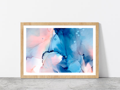 Blue Pink Abstract Painting Glass Framed Wall Art, Ready to Hang Quality Print With White Border Oak