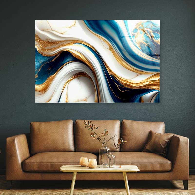 Creative Blue Golden Art Acrylic Glass Print Tempered Glass Wall Art 100% Made in Australia Ready to Hang