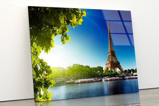 Seine In Paris with Eiffel Tower in Sunrise Time Acrylic Glass Print Tempered Glass Wall Art 100% Made in Australia Ready to Hang