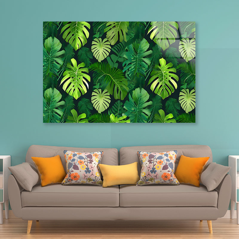 Green Leaves Feature Acrylic Glass Print Tempered Glass Wall Art 100% Made in Australia Ready to Hang - Bella Home Decor