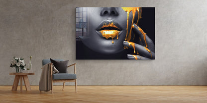 B&W Woman & Gold Lips UV Direct Aluminum Print Australian Made Quality