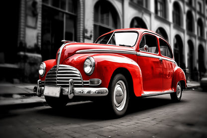 Old Red Car in the Street Home Decor Premium Quality Poster Print Choose Your Sizes - Bella Home Decor