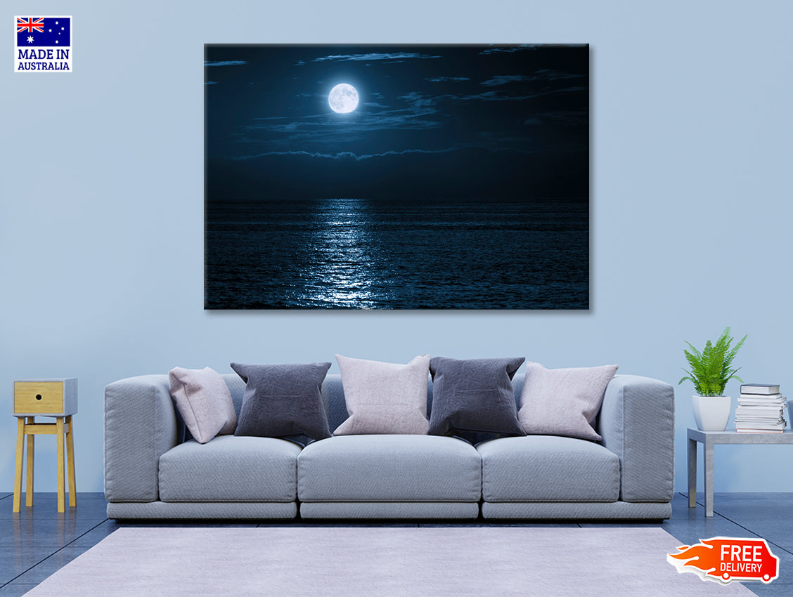 Moon In Night Sky Over the Sea Print 100% Australian Made - Bella Home Decor