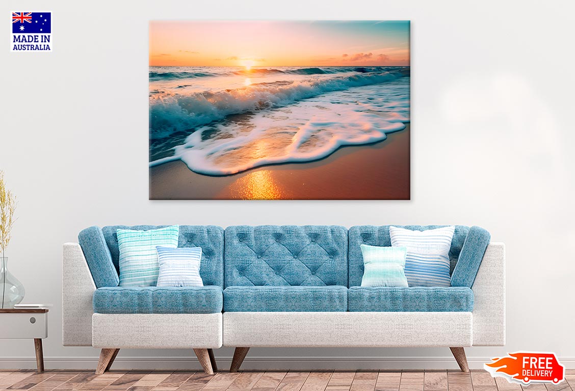 Sea Waves Crashing Against Shore Print 100% Australian Made