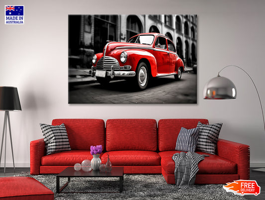 Old Red Car in the Street Print 100% Australian Made - Bella Home Decor
