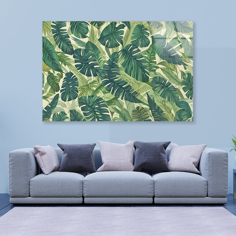 Lush Green Leaves Set, Tropical Jungle Acrylic Glass Print Tempered Glass Wall Art 100% Made in Australia Ready to Hang - Bella Home Decor
