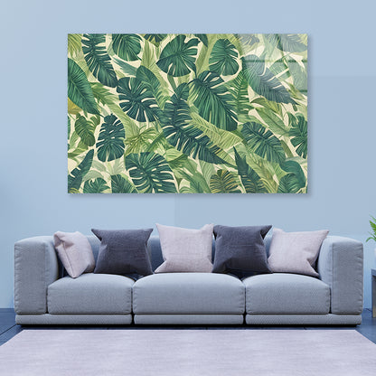 Lush Green Leaves Set, Tropical Jungle Acrylic Glass Print Tempered Glass Wall Art 100% Made in Australia Ready to Hang - Bella Home Decor