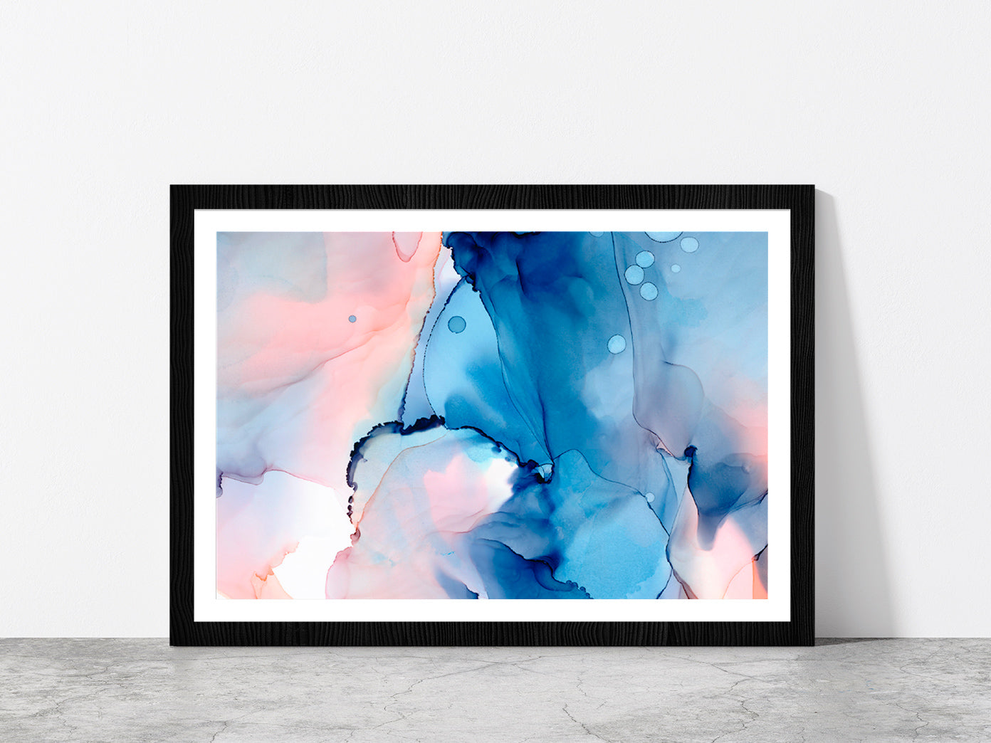 Blue Pink Abstract Painting Glass Framed Wall Art, Ready to Hang Quality Print With White Border Black