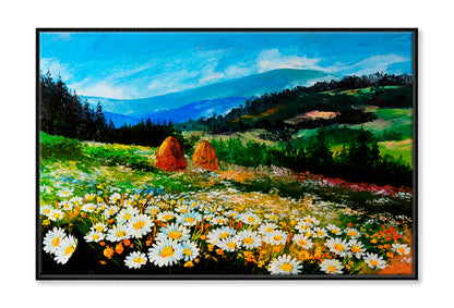 Meadow Of Daisies Art Work Oil Painting Limited Edition High Quality Print Canvas Box Framed Black