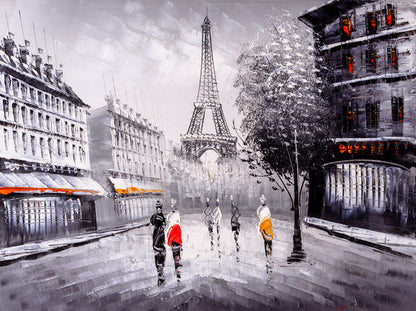 Paris Street View Eiffel Tower Painting 90x60cm Print 100% Australian Made